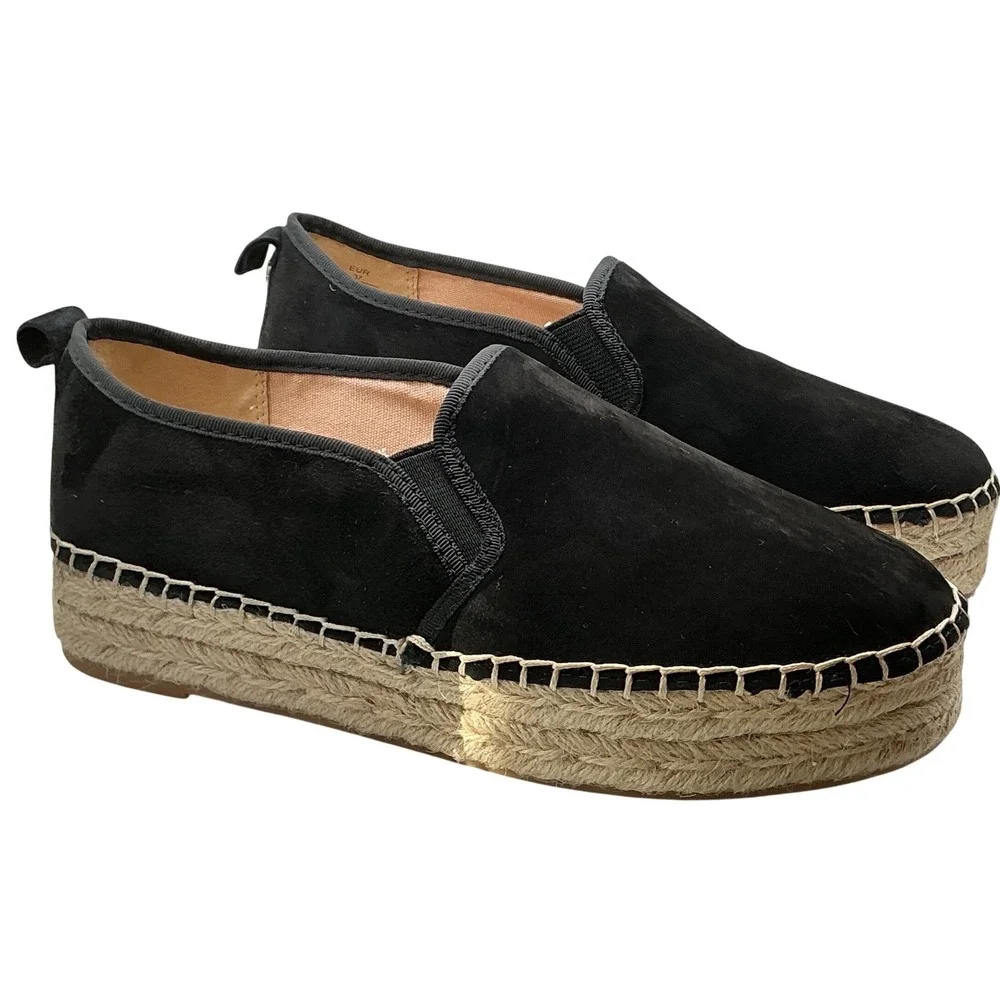Sam Edelman Carrin Black Suede Platform Espadrille Slip‎ On Loafer Shoes  7M